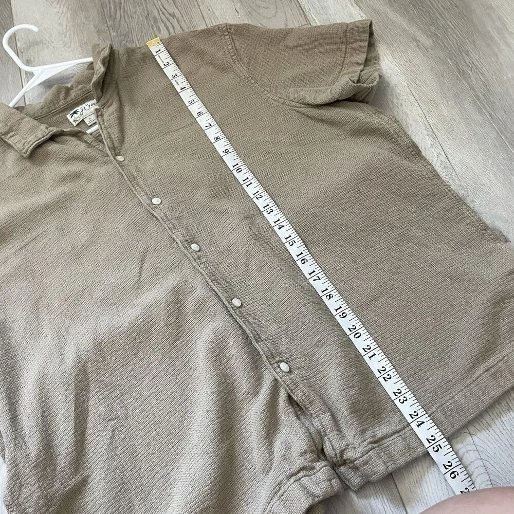 J.Crew Textured Shirt cotton camp collar button up mens Tan large classic preppy